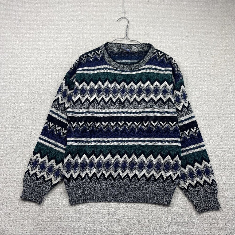 VTG Todays News Sweater Mens M Multicolor Retro Geometric Aztec Pullover Cozy